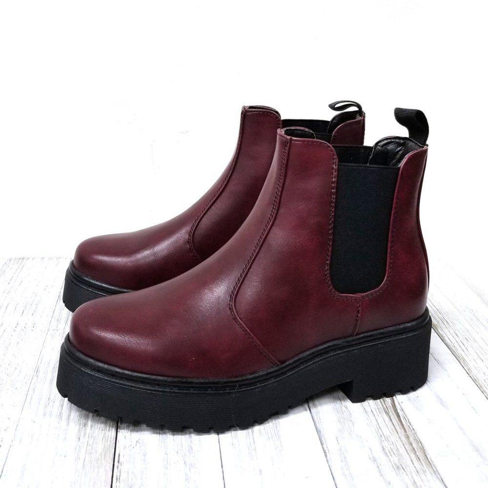 New Wine Combat Boots Lug Sole - Picture 3 of 4